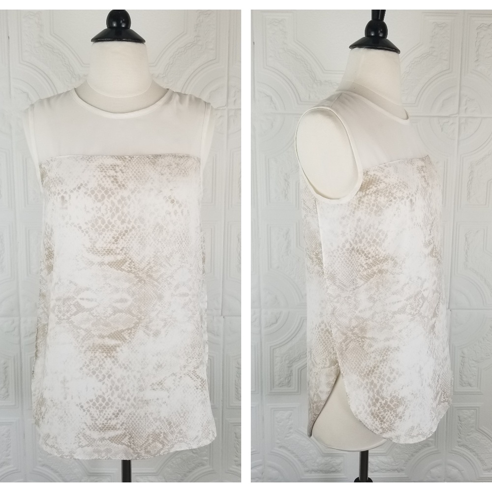 Vince Camuto White and Beige Snake Print Blouse